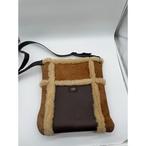 UGG Australia Suede Leather Shearling Trim Crossbody Bag Chestnut Messenger